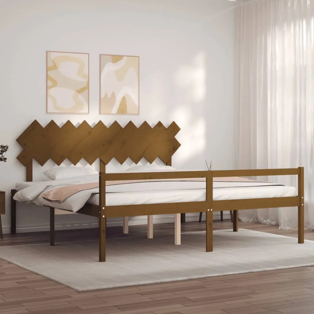 Cama para idosos c/ cabeceira 200x200 cm madeira castanho-mel