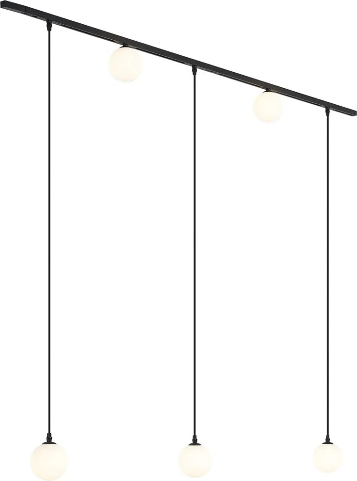 Sistema de iluminação de trilho moderno preto com 2 focos e 3 luzes pendentes monofásico - Slimline Eira