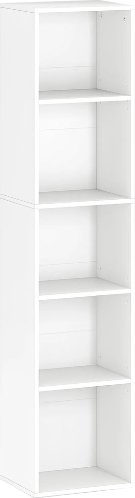 HOMCOM Estante de livros, 5 nichos, prateleiras ajustáveis, madeira, 30 x 24 x 133,5 cm, Branco | Aosom Portugal