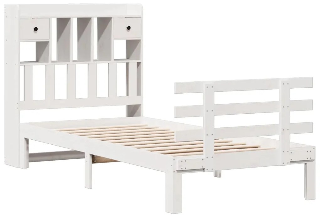Cama com estante sem colchão 100x200 cm pinho maciço branco