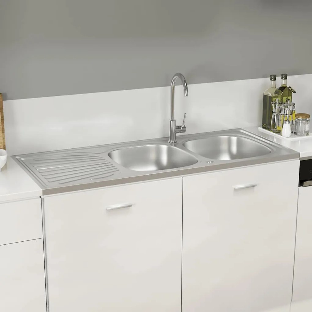 Lava-louça cozinha + cuba dupla aço inox prateado