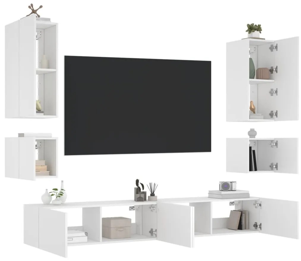 6 pcs móveis de parede para TV com luzes LED branco