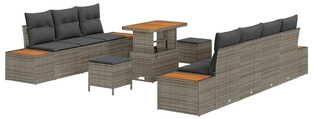 Sofá de Jardim Modular de 10 Peças com Almofadas Cinzas em Rattan Sint