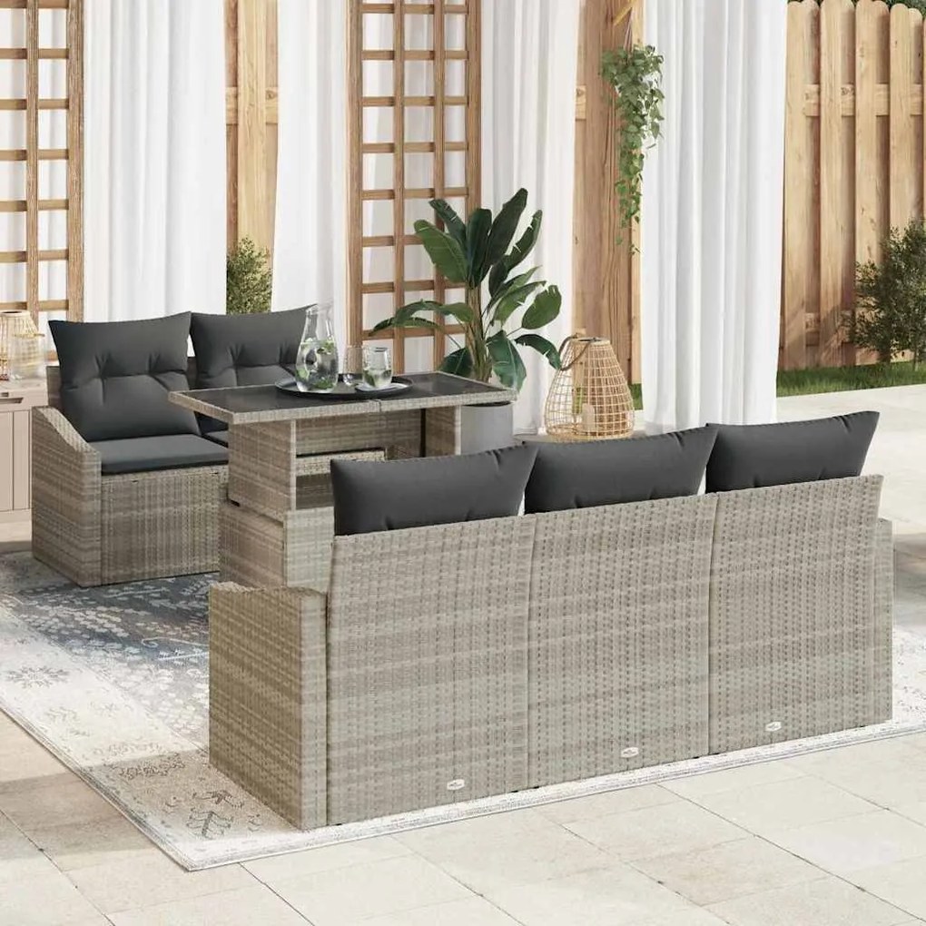 Conjunto de sofá de jardim com 6 peças e almofadas em rattan sintético