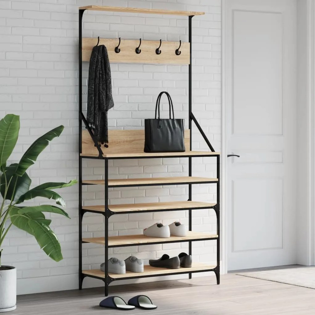 vidaXL Bengaleiro c/ arrumação calçado 90x34x184 cm carvalho sonoma