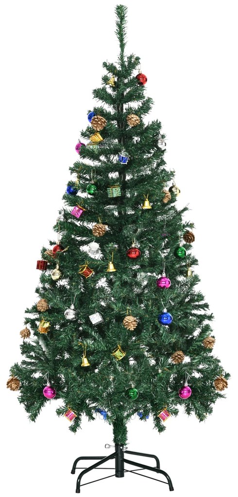 HOMCOM Árvore de Natal Artificial 150cm Ignífugo com 420 Ramos 48 Decorações Folhas de PVC e Suporte Metálico Verde