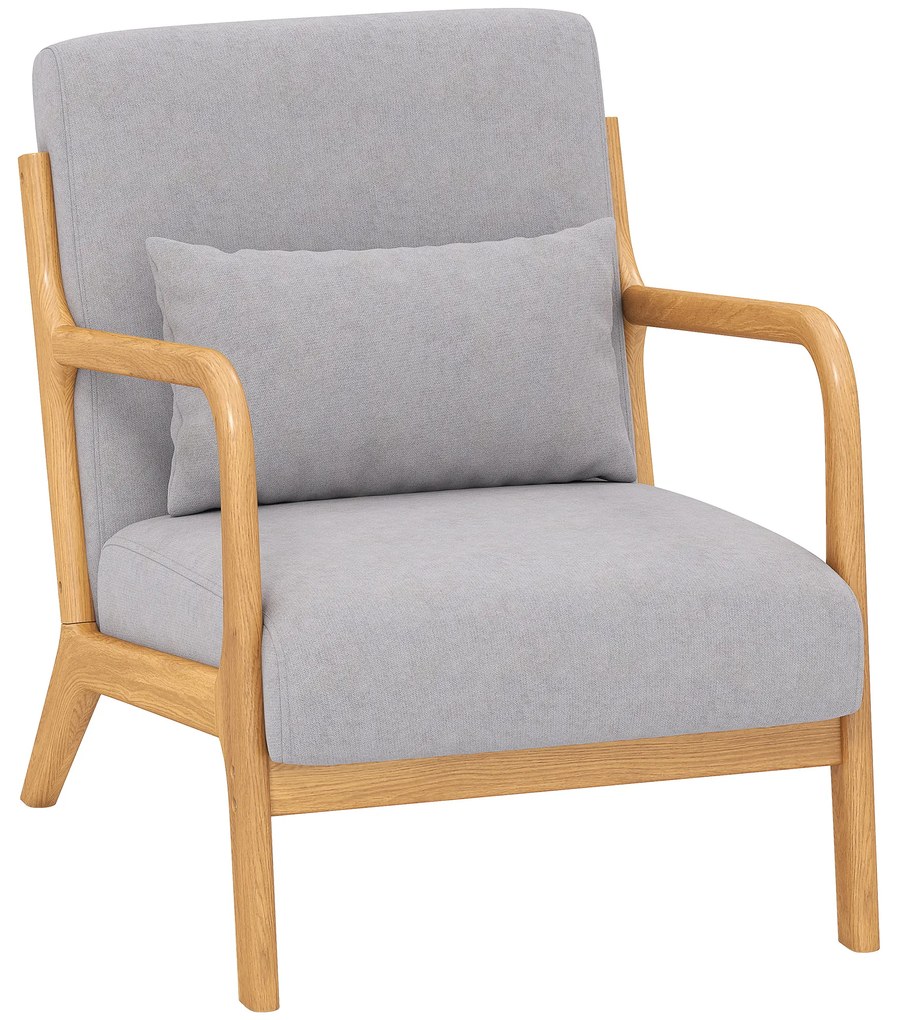 HOMCOM Poltrona para Sala Nórdica Acolchoada com Apoio para os Braços e Estrutura de Madeira de Borracha 61x78x76 cm Cinza | Aosom Portugal
