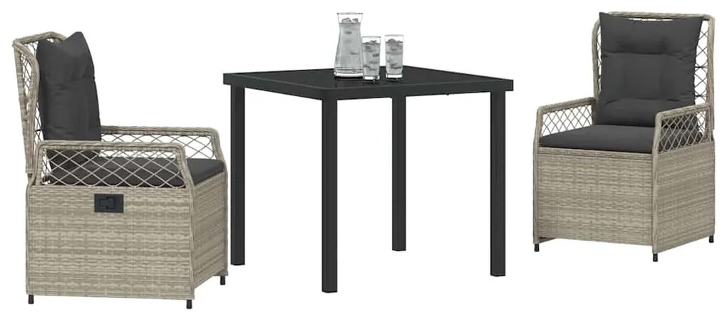 Conjunto de Jantar de Jardim 3 Peças Cinza Claro em Polyrattan.