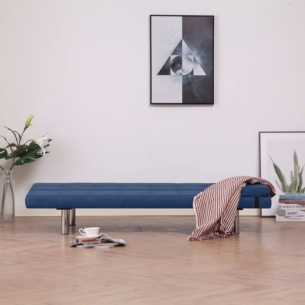 Sofá Cama Vivian - Cor Azul - Em Tecido, Estrutura em Madeira, Pernas