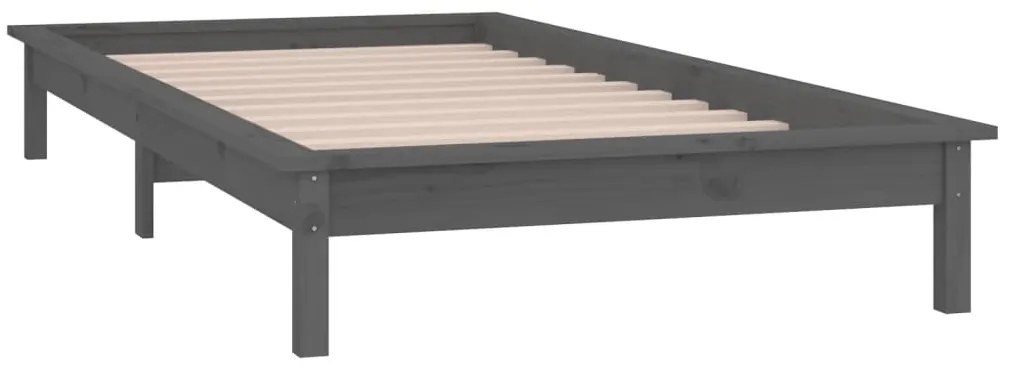 Estrutura cama c/ LED solteiro 90x190cm madeira maciça cinzento