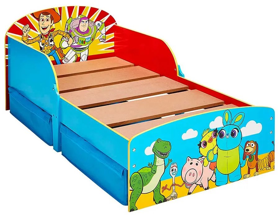 Cama infantil para crianças pequenas Toy Story 4 com gaveta inferior AZUL VERMELHO