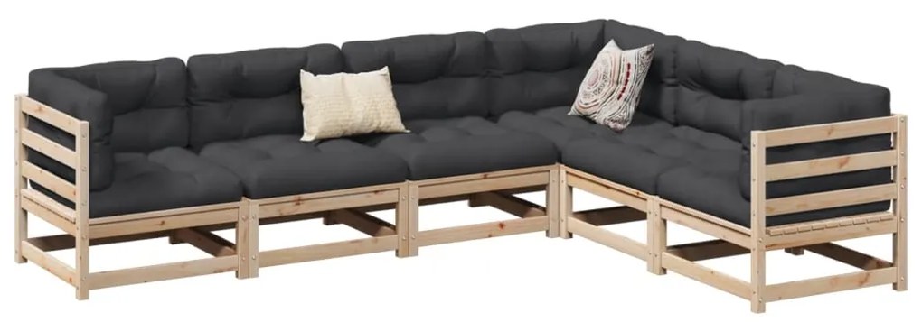 6 pcs conjunto sofás de jardim madeira de pinho maciça