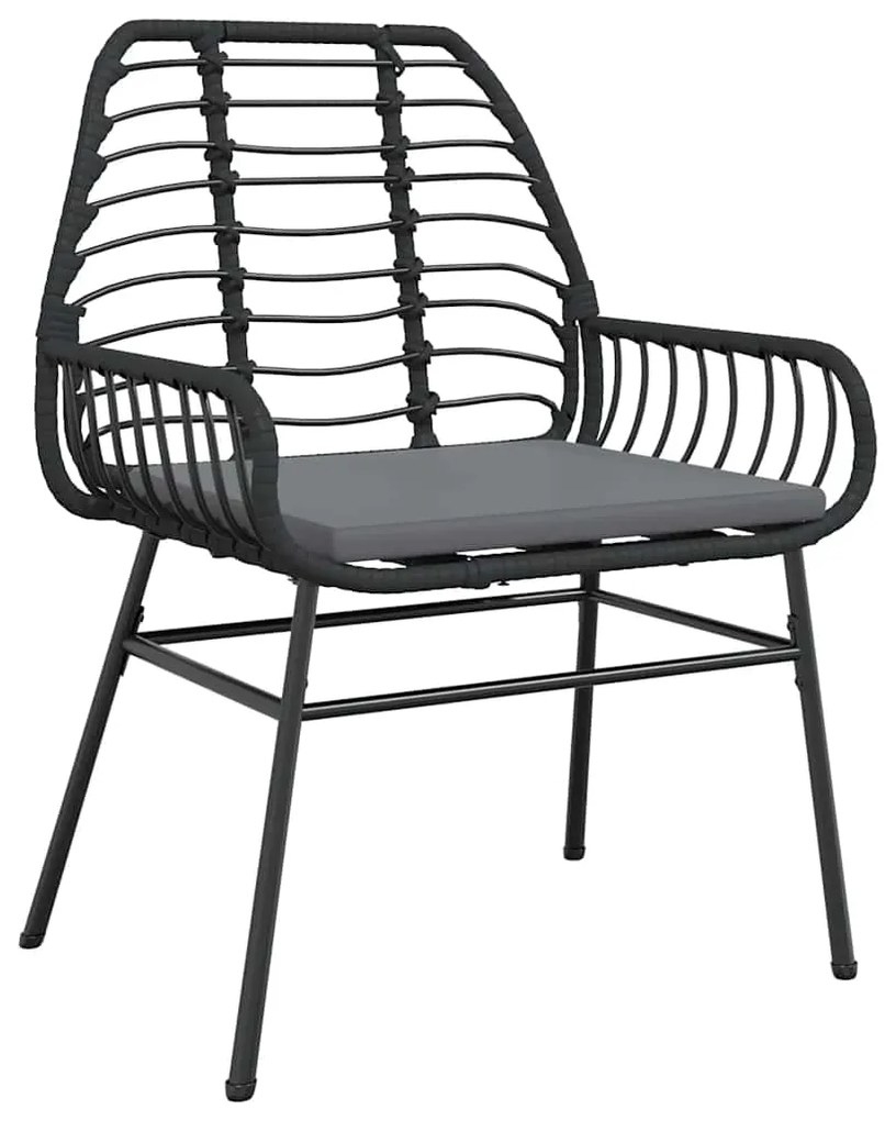 3 pcs conjunto jantar jardim almofadões vime PE vidro preto