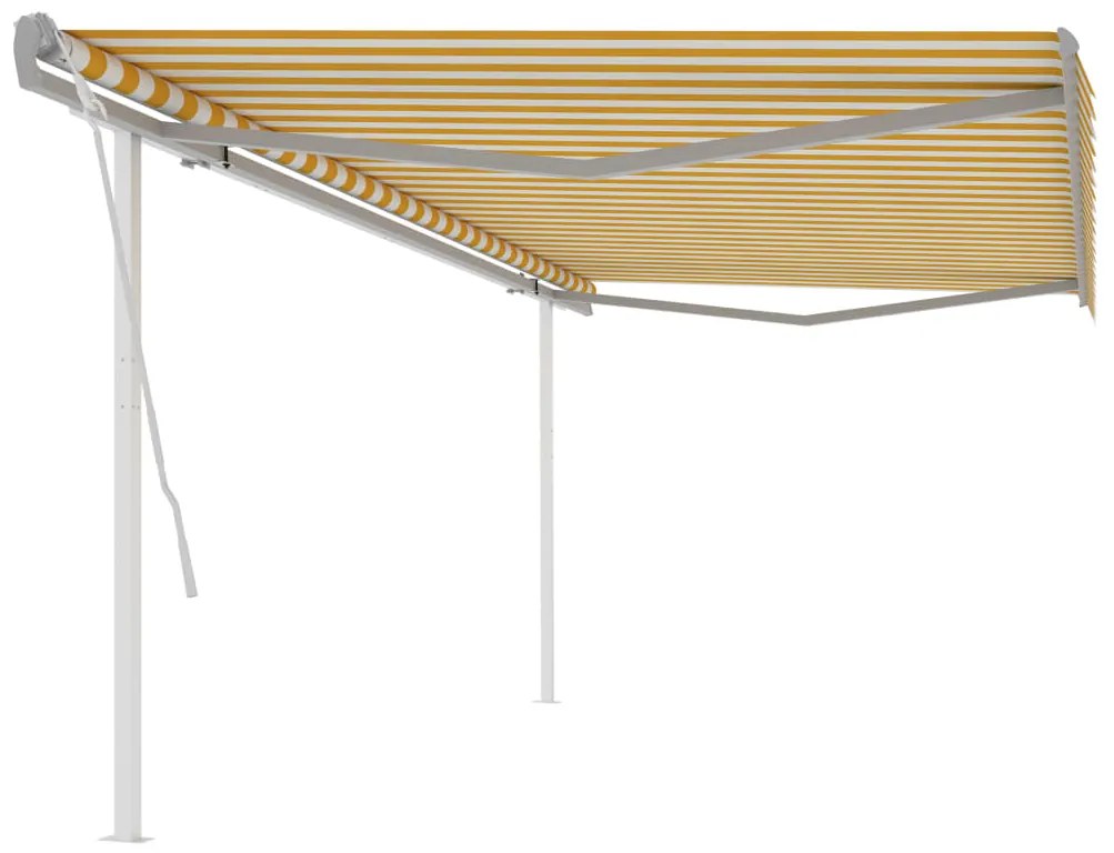 Toldo retrátil manual com postes 5x3,5 m amarelo e branco