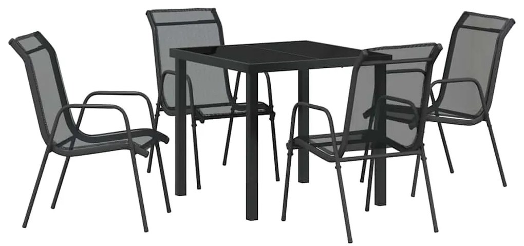 Conjunto de Jantar para Jardim, 5 Peças, Preto, em Textileno e Aço