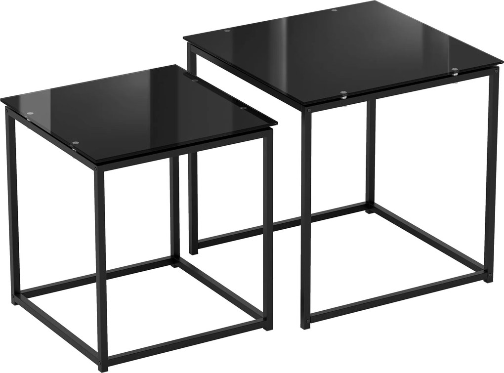 HOMCOM Conjunto de 2 mesas laterais, design moderno, empilhável, mesa de vidro, preto | Aosom Portugal