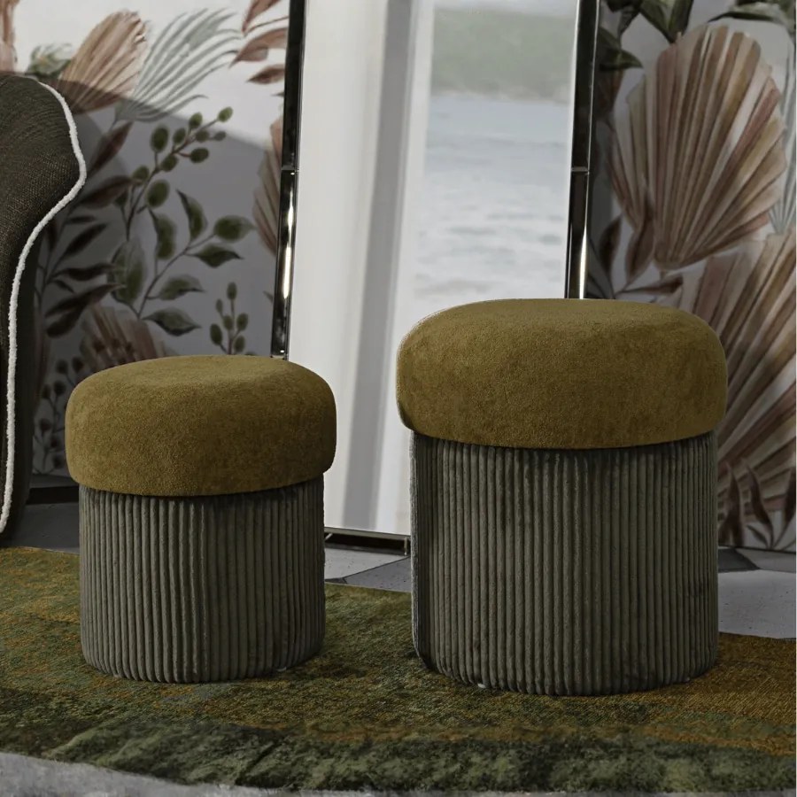 PUFE COM ARMAZENAMENTO 2 PEÇAS Ø 42X44-35X37 CM VERDE