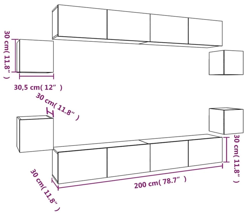 Conjunto móveis de TV 8 pcs madeira processada sonoma cinza