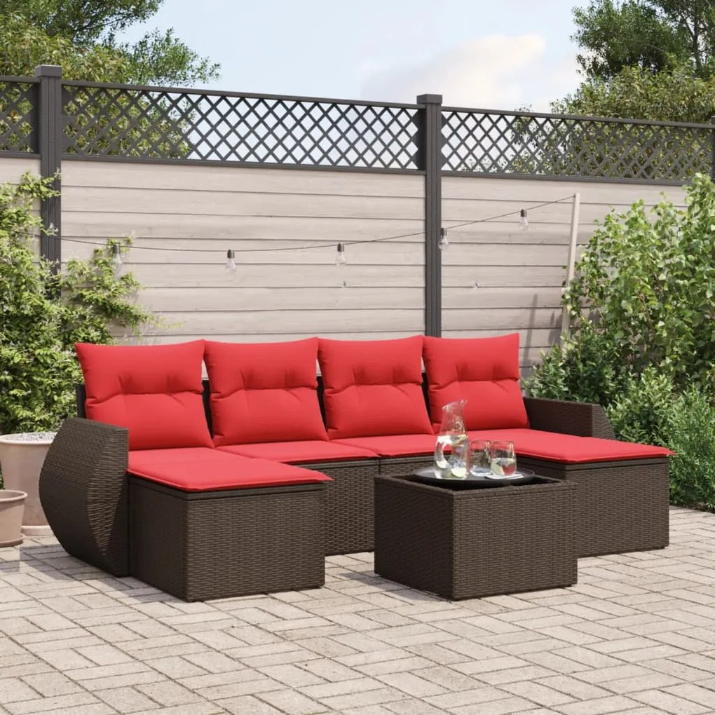 vidaXL 7 pcs conjunto de sofás jardim c/ almofadões vime PE castanho