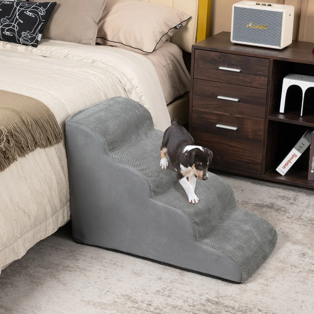 Escada de espuma de 4 níveis para cães com cobertura lavável com fecho de correr para sofás-cama altos 72 x 41 x 51 cm Cinzento