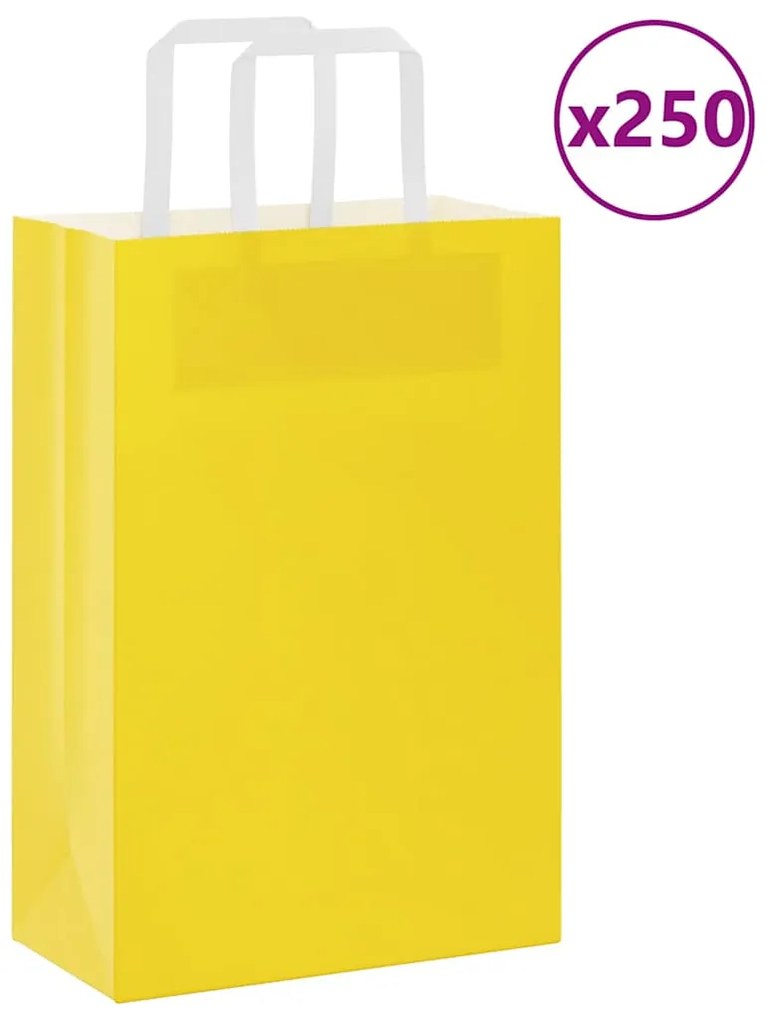 vidaXL Sacos de papel 250 unid com alças amarelo 21x11x31 cm
