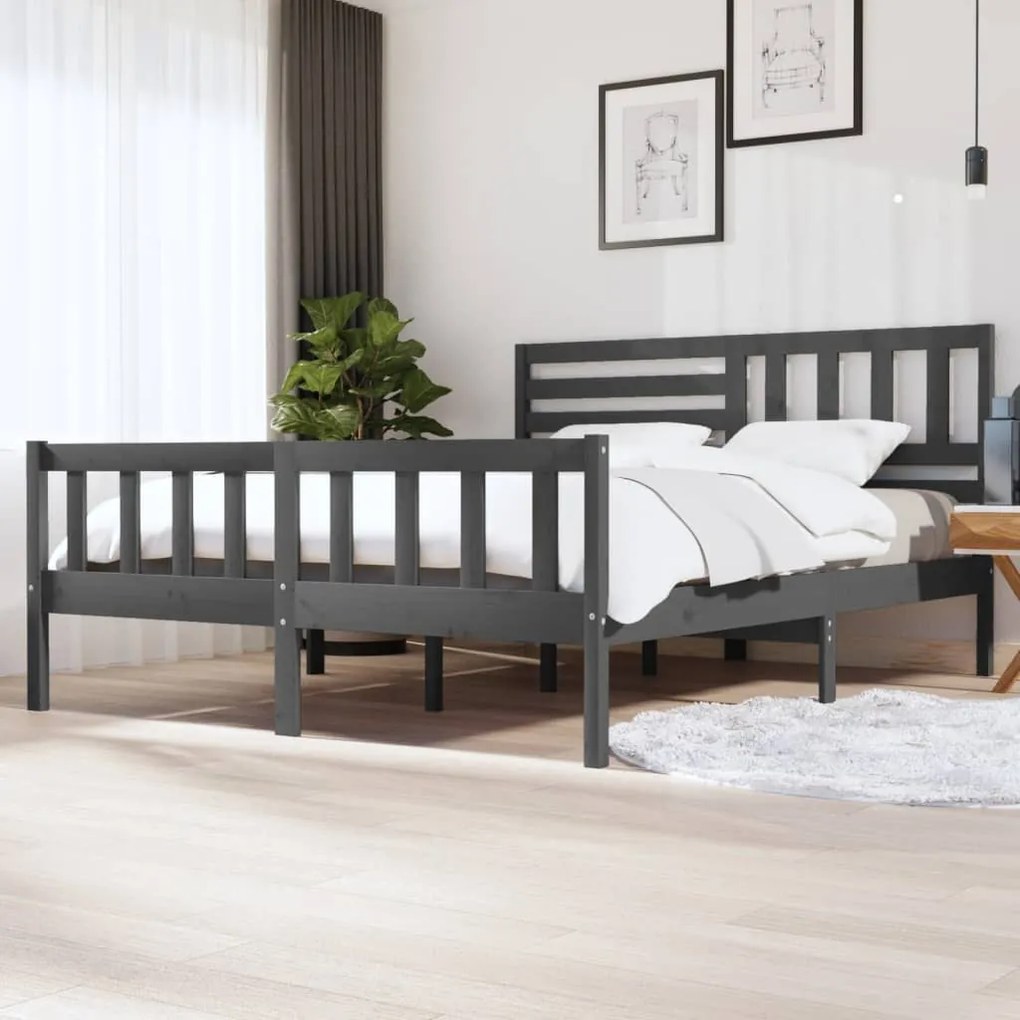 vidaXL Estrutura de cama super king 180x200 cm madeira maciça cinza