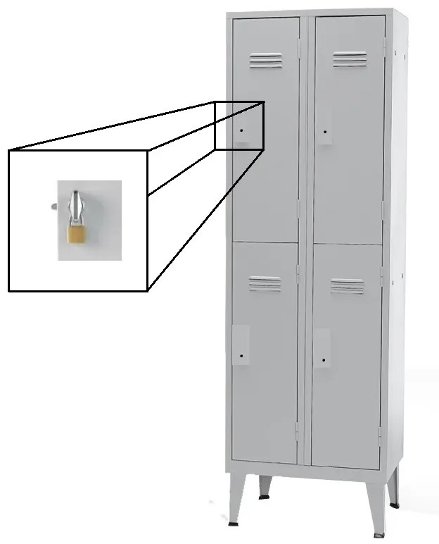Cacifos Metálicos Duplo 4 portas - 1900x600x500mm Cadeado Metálico