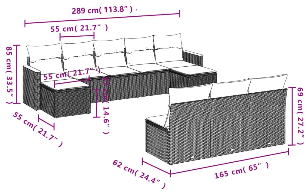 10 pcs conjunto de sofás p/ jardim com almofadões vime PE bege