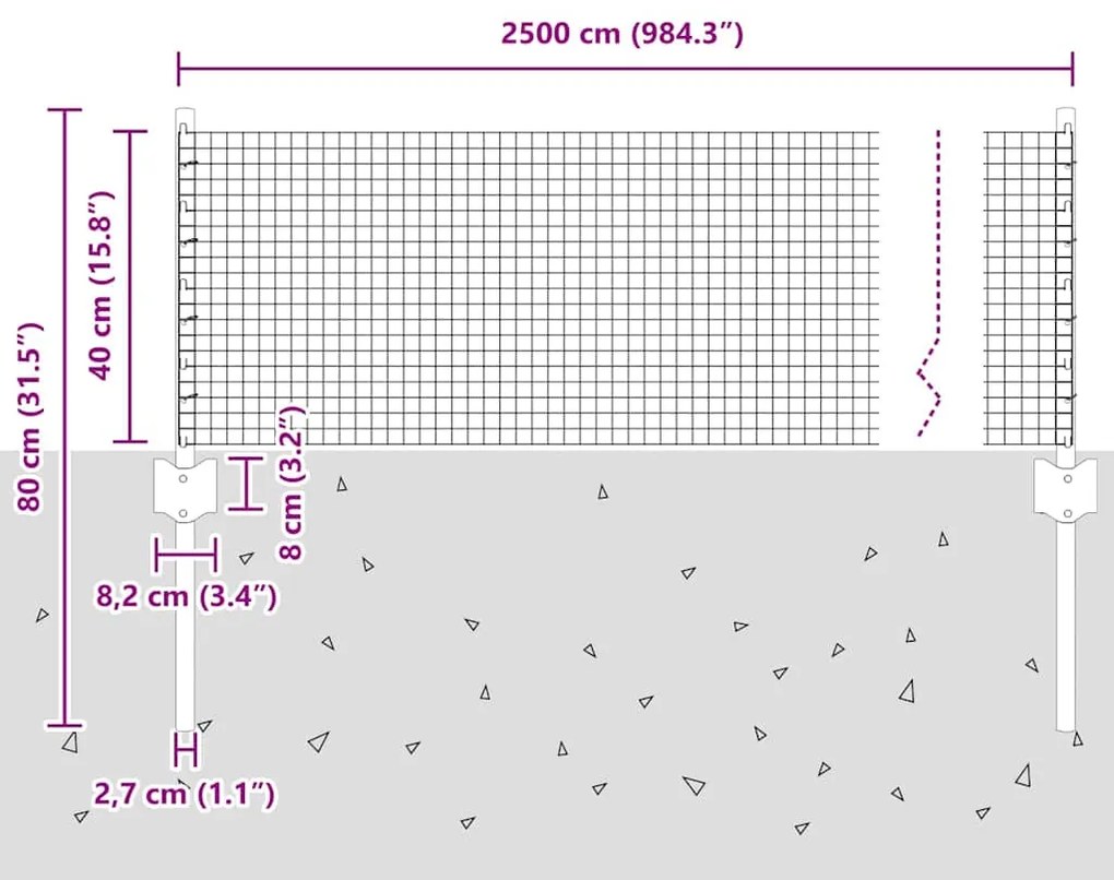 Cerca de Arame Soldado com 11 Postes U Cinza 0,4x25 m Aço