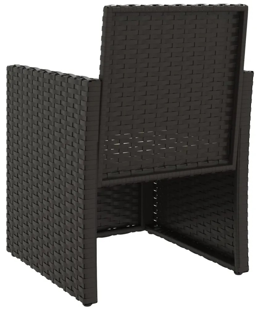 3 pcs conjunto sofás de exterior com almofadões vime PE preto