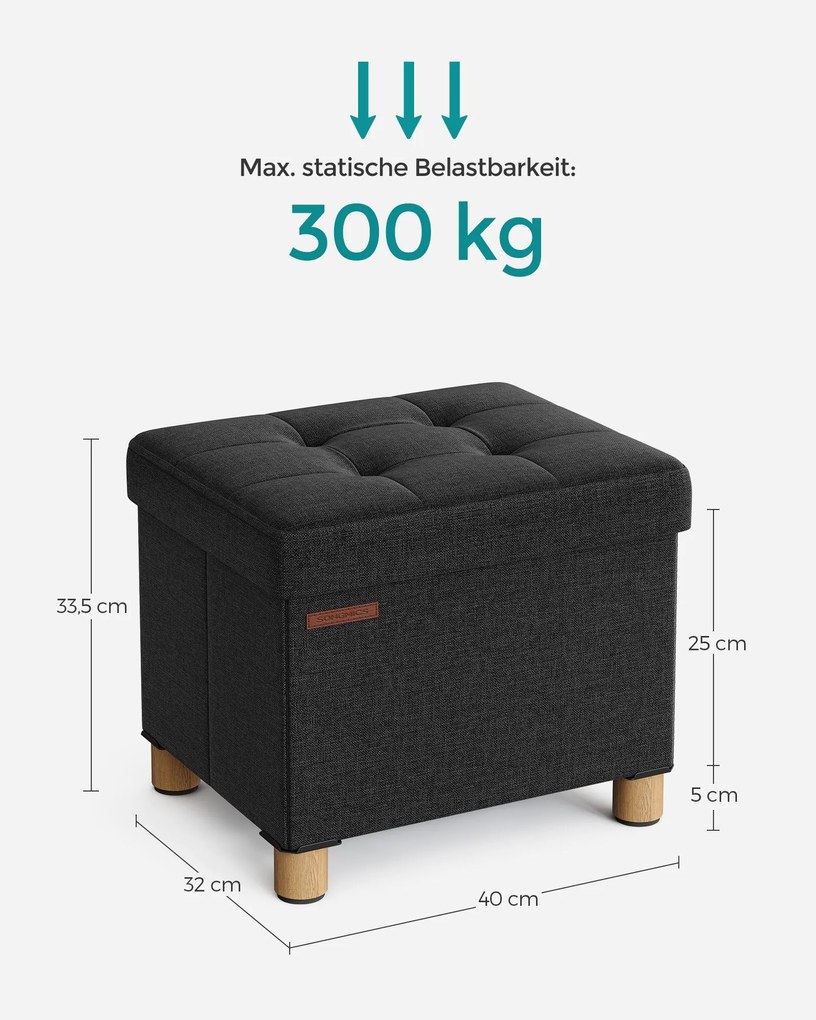 Banco dobrável 32 x 40 x 33,5 cm com espaço de arrumação, preto