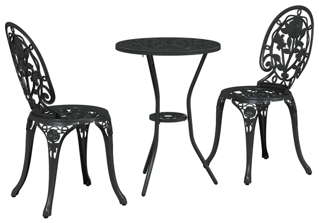 Conjunto de Bistro de Jardim com 3 Peças em Alumínio Fundido Preto