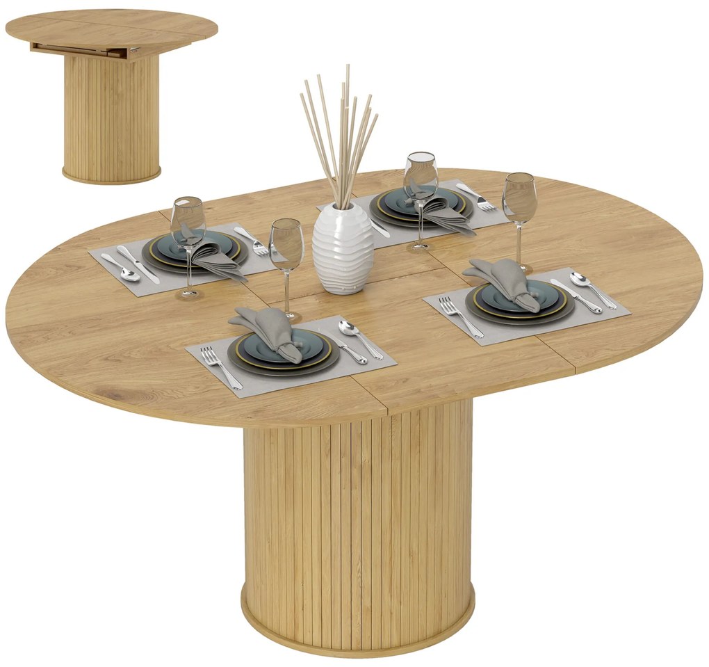 HOMCOM Mesa de Jantar Extensível Redonda 110-150 cm Mesa de Cozinha Extensível para 6-8 Pessoas com Base Estriada para Sala de Estar 110-150x110x75 cm Madeira