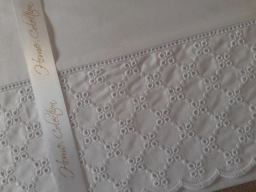 BRANCO / BRANCO - Jogo de lençóis C/ renda aplicada 100% algodão percal cor branco C/ branco: 1 lençol capa ajustable 150x200+30 cm + 1 lençol superior 240x290 cm + (2) Fronhas 50x70 cm