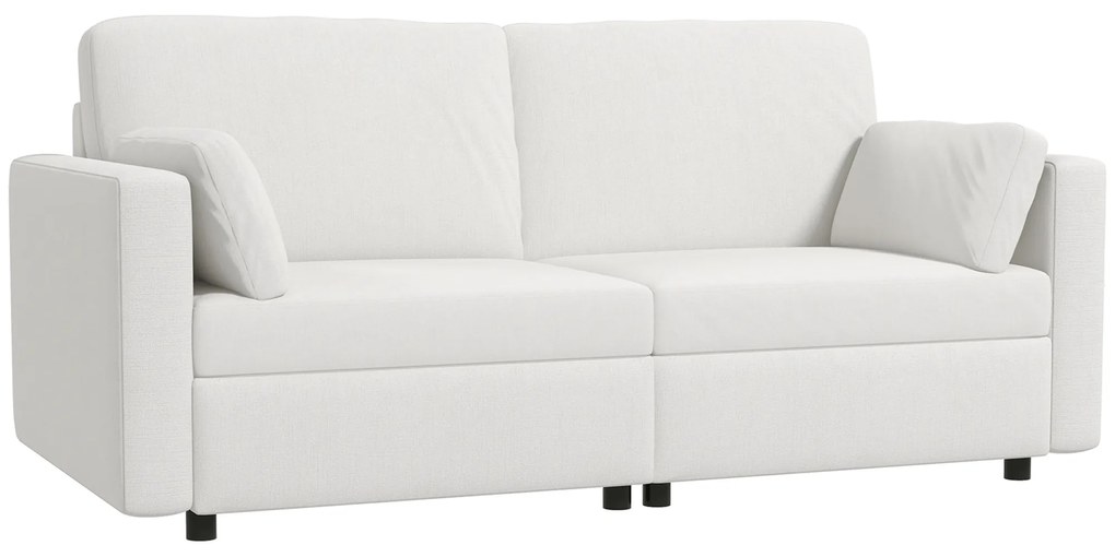 HOMCOM Sofá de 3 Lugares Sofá Sala de Estar Estofado em Poliéster com 2 Almofadas Acolchoadas 178x82x85 cm Creme