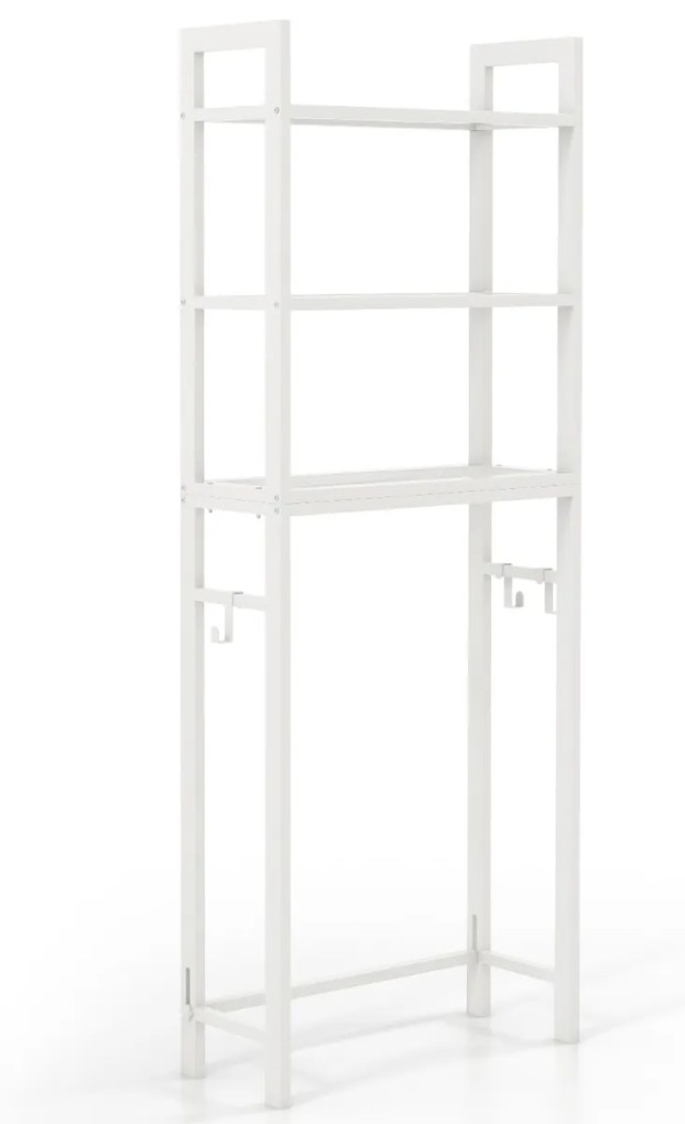 Estante casa de banho sobre a sanita de metal que economiza espaço com 3 ganchos e 3 níveis 63 x 26,5 x 170 cm Branco