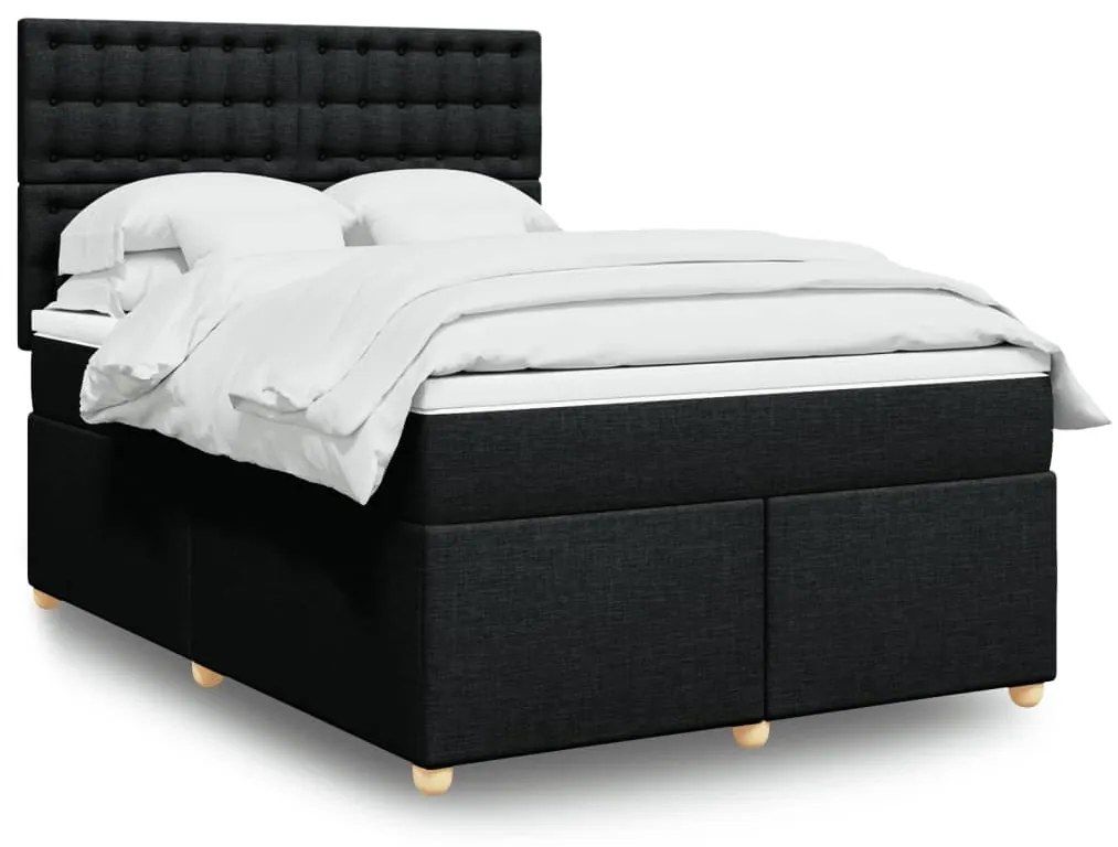 vidaXL Cama com molas/colchão 140x200 cm tecido preto