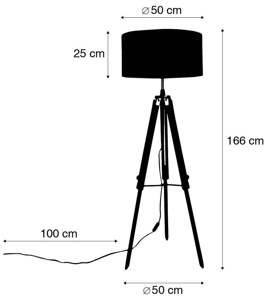 Candeeiro de pé em latão com abajur castanho claro 50 cm tripé - Cortin Industrial,Rústico