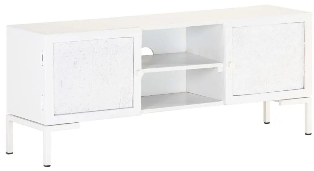 Móvel de TV 115x30x46 cm madeira de mangueira maciça branco