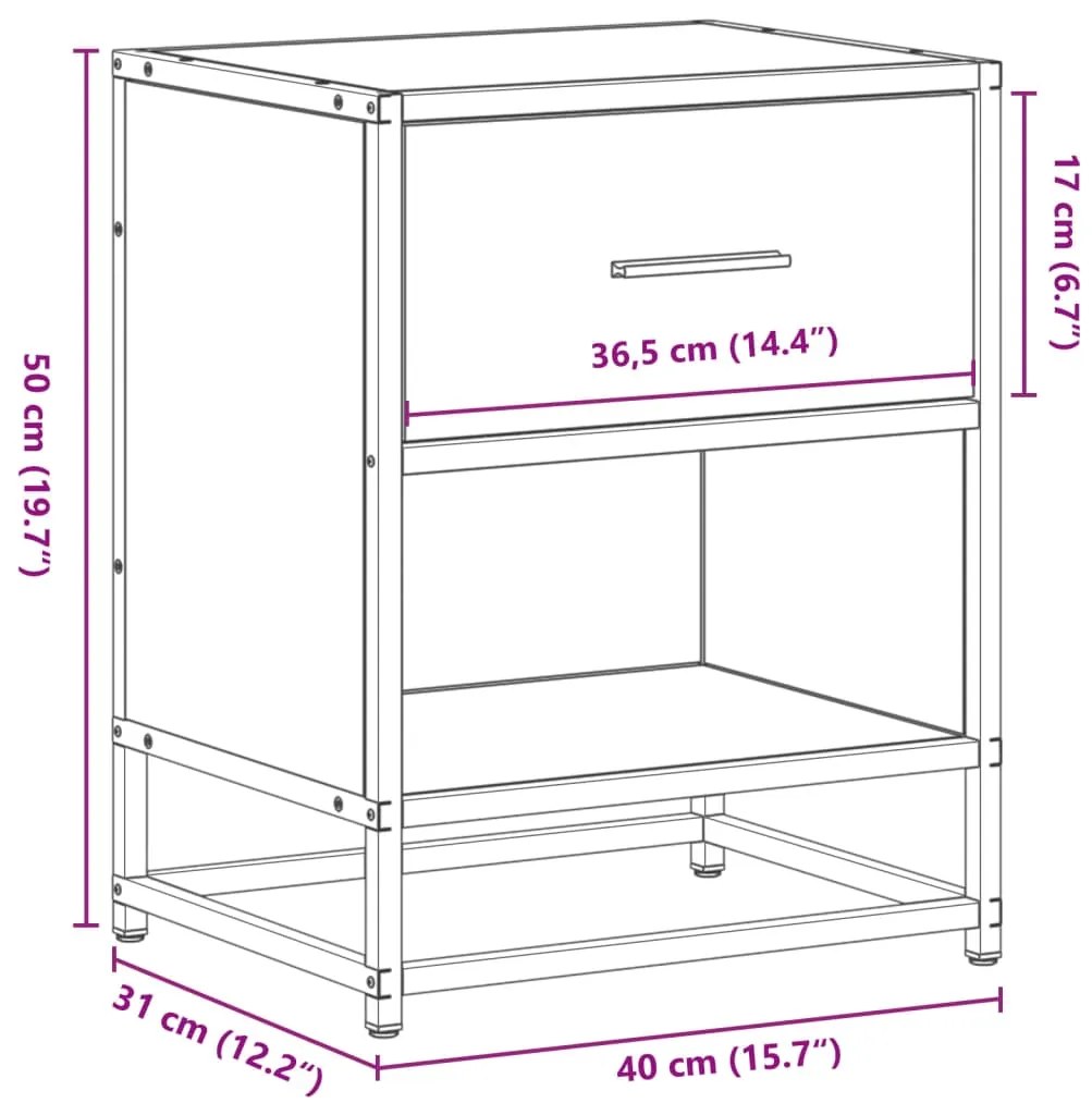 Mesa de cabeceira 40x31x50 cm derivados de madeira cinza sonoma