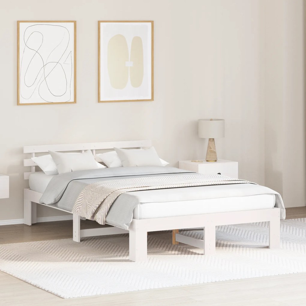 vidaXL Estrutura de Cama Branca de Pinho Branca Madeira Sólida