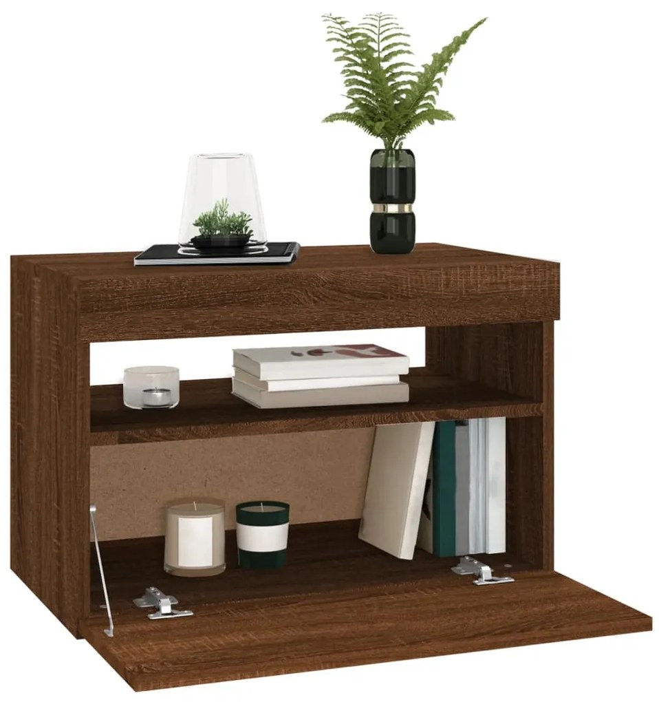 Móvel de TV com luzes LED 60x35x40 cm carvalho castanho