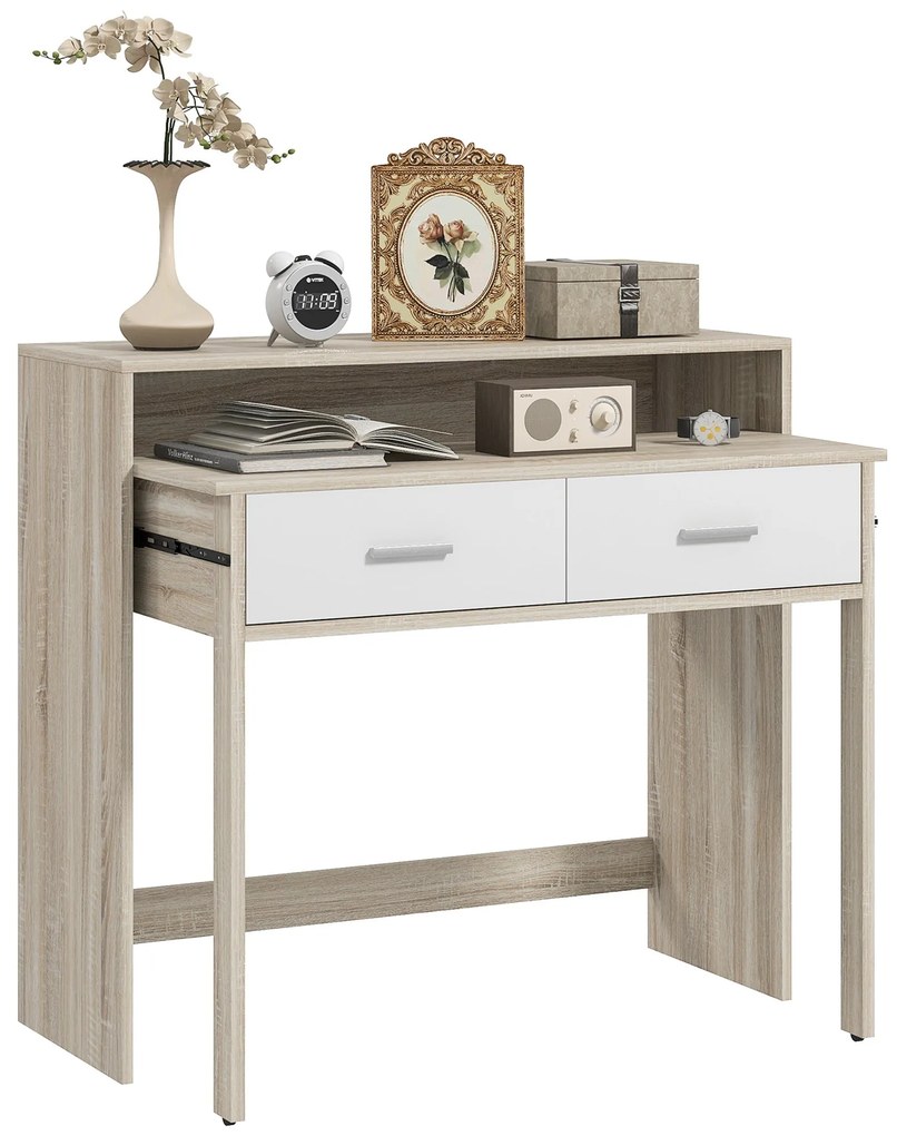 Mesa Consola Moderna de Entrada de 2 Níveis com Trilhos Deslizantes 2
