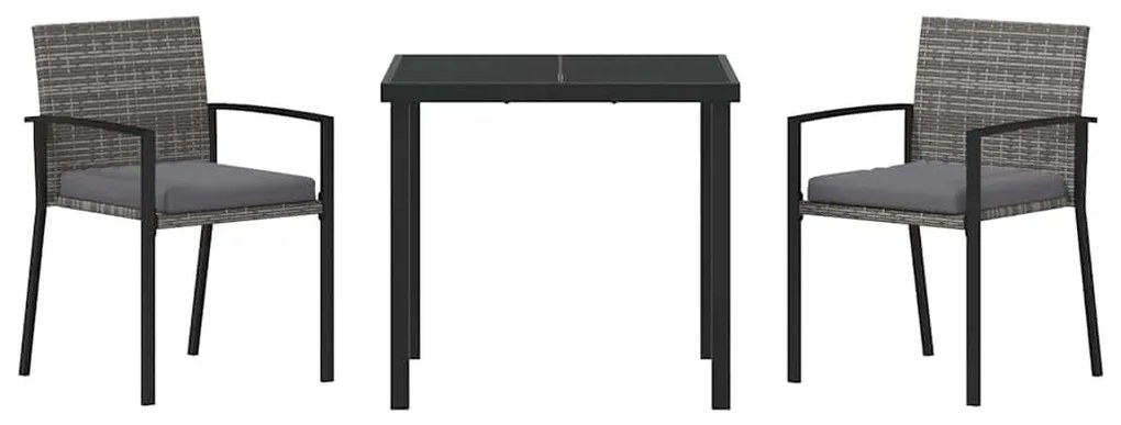 Conjunto de Jantar Jardim 3 Peças Cinza Rattan Sintético