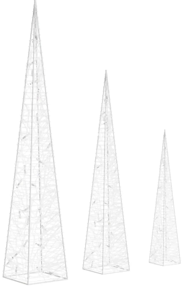 Conj. cones decorativos c/ LEDs branco frio acrílico 30/45/60cm