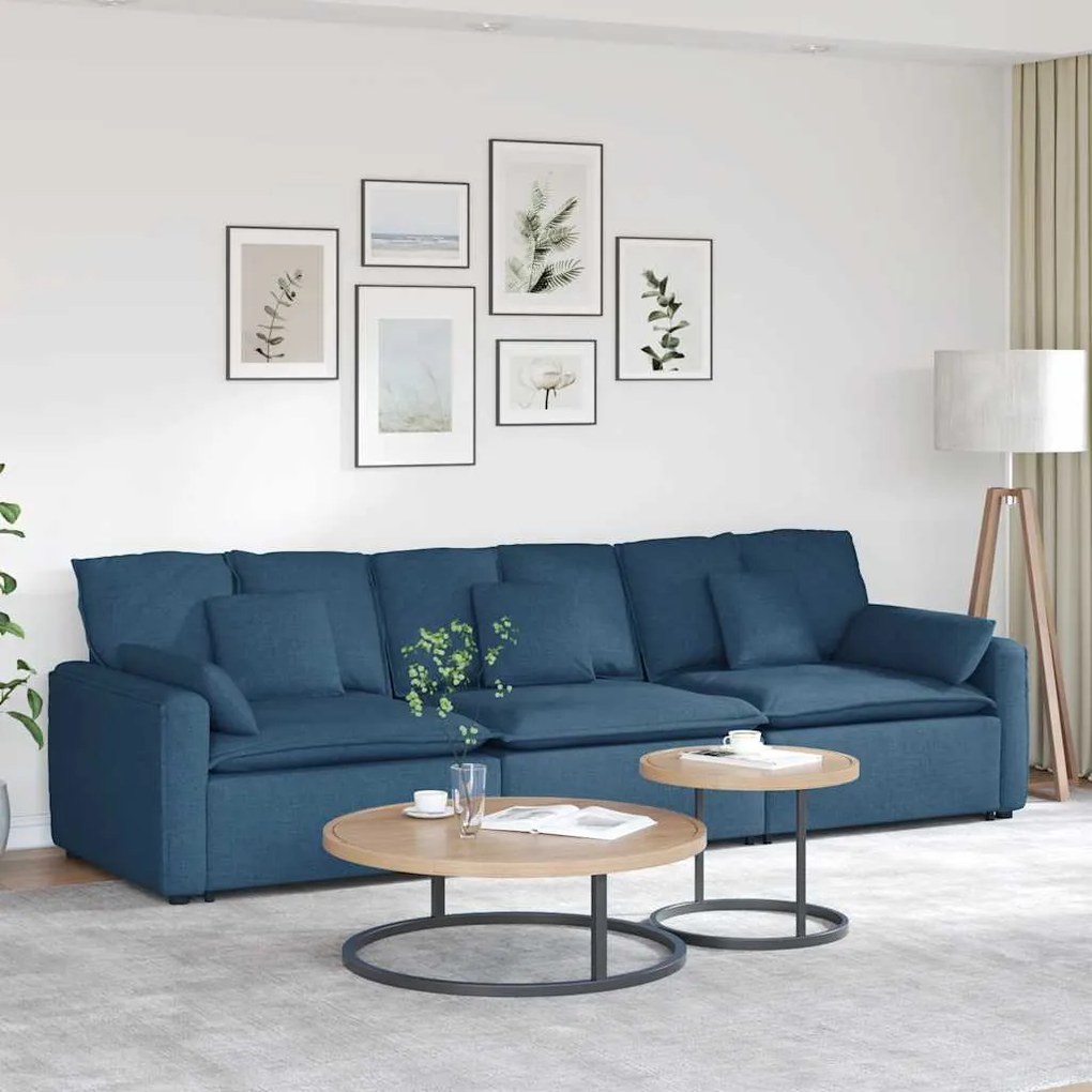 vidaXL Sofá modular com almofadas azul