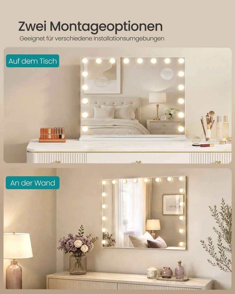 Espelho de maquilhagem 62 x 80 x 5,7 cm Hollywood com 18 LEDs reguláveis Branco