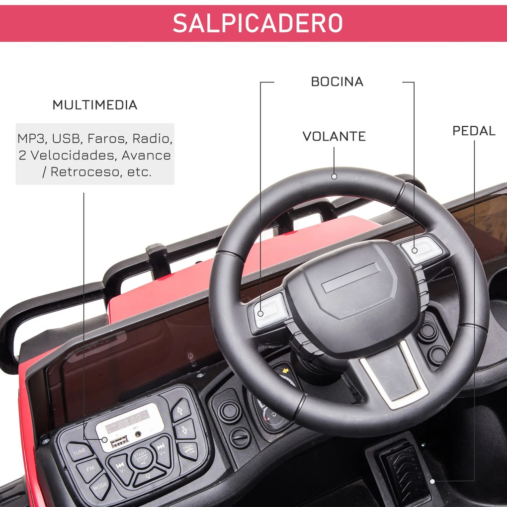 HOMCOM Carro elétrico para crianças acima de 3 anos SUV com 2 motores controle remoto Bateria recarregável de 2,4 GHz 120x67x65 cm Vermelho
