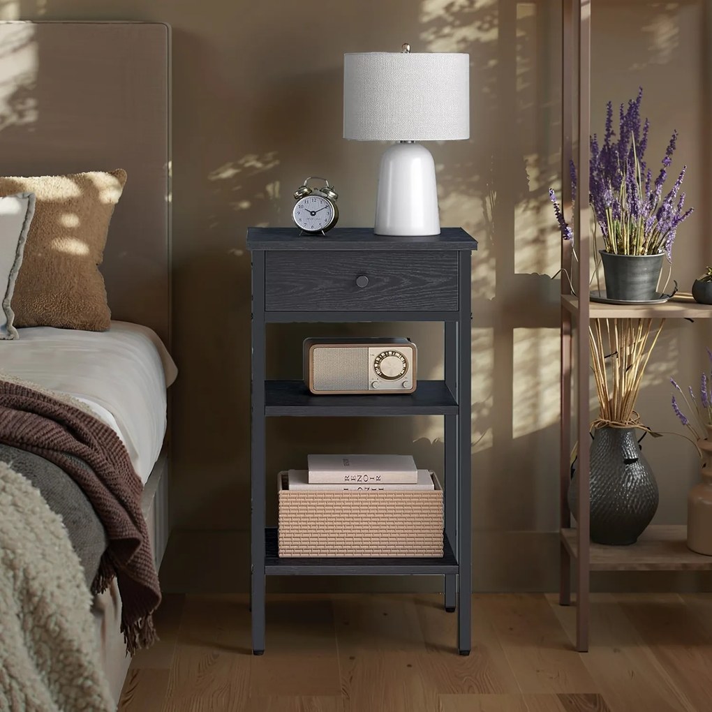 Mesa de cabeceira, mesa auxiliar, gaveta e compartimentos abertos 35,1 x 35,1 x 70,1 cm preto