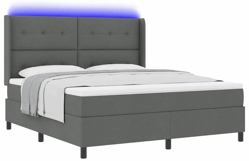 Cama Box com Colchão e LED Cinza Escuro 180 x 200 cm em Tecido